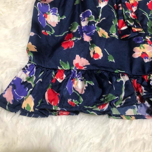 Tularosa Blue Satin Floral Tie Front V Neck Short Sleeve Romper - Picture 14 of 15